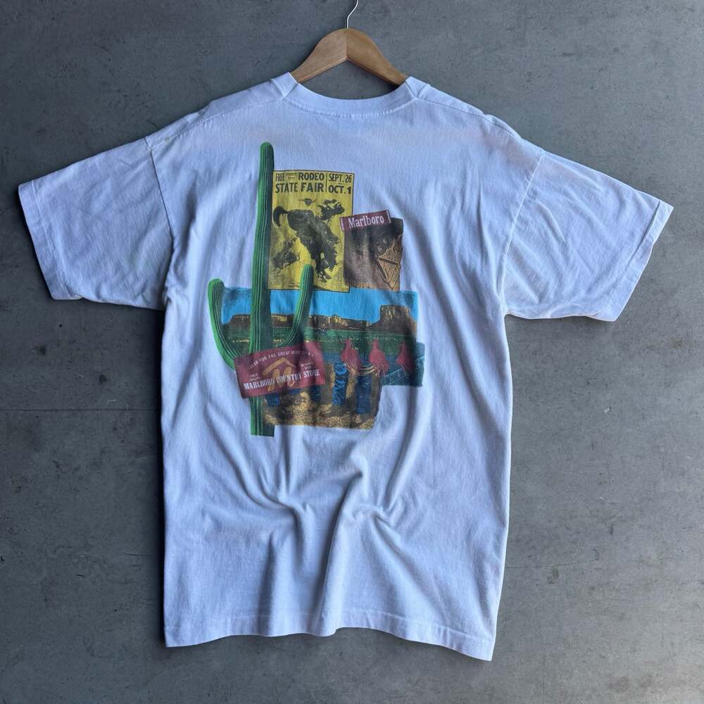 Vintage 90s Marlboro Country Store Cowboy Graphic Pocket T-Shirt
